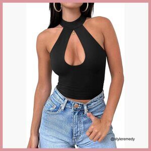 Sexy Criss Cross Halter Neck Crop Top, 84% Polyester 16% Spandex, Sleeveless